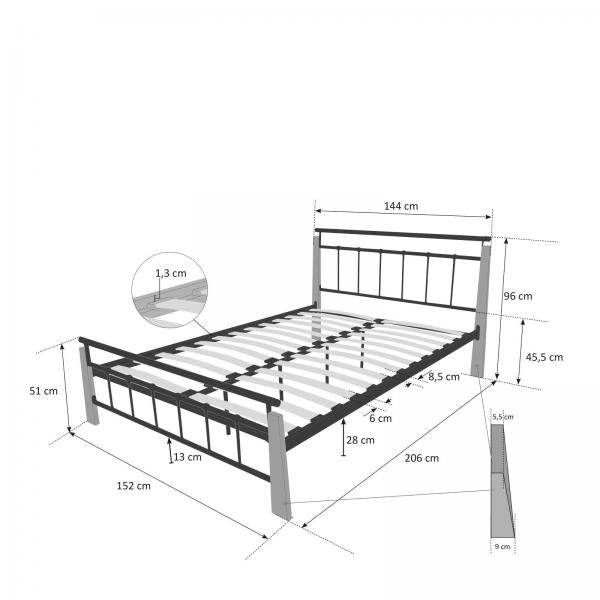 Metallbett 140x200cm Bettgestell Doppelbett 5072 schwarz - Palo24