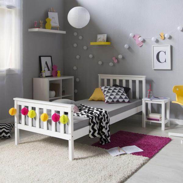 Jugendbett Einzelbett Kinderbett Bettgestell 90x200 weiss Tagesbett Holzbett - Palo24