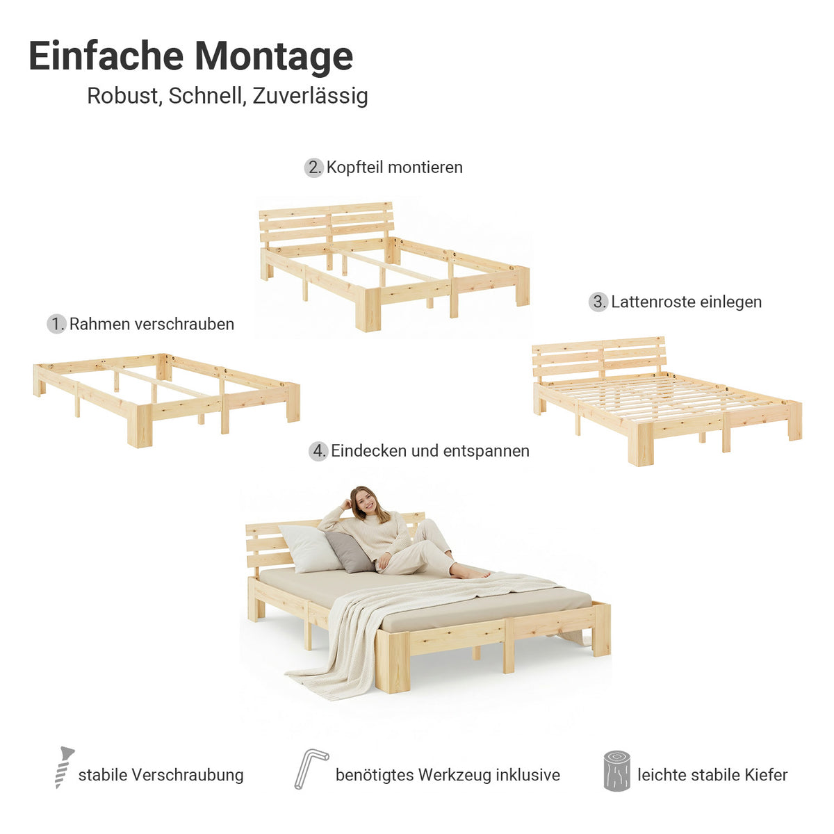 Doppelbett Holzbett Futonbett 160x200 natur Kiefer Bett Bettgestell Massivholz
