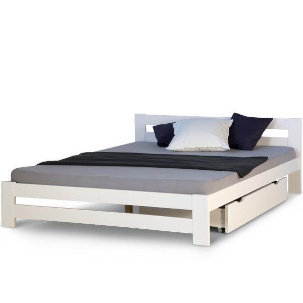 Doppelbett Holzbett 140x200 Weiss Kiefer Mit Bettkasten Bettgestell - Palo24