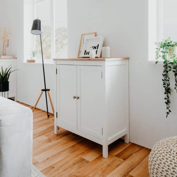 Sideboard Kommode Wohnzimmerschrank Anrichte Weiss Holz mit Stauraum Natur - Palo24