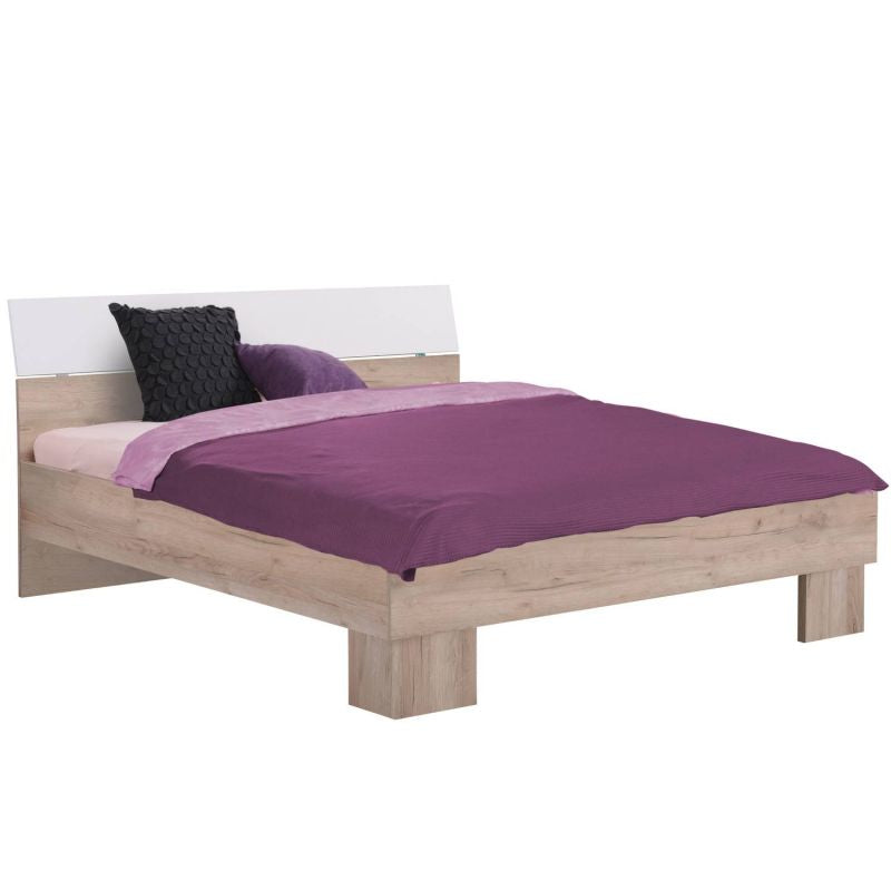 Cadre de lit double, lit double, lit en bois, 160x200 cm, lit d'appoint, chêne gris