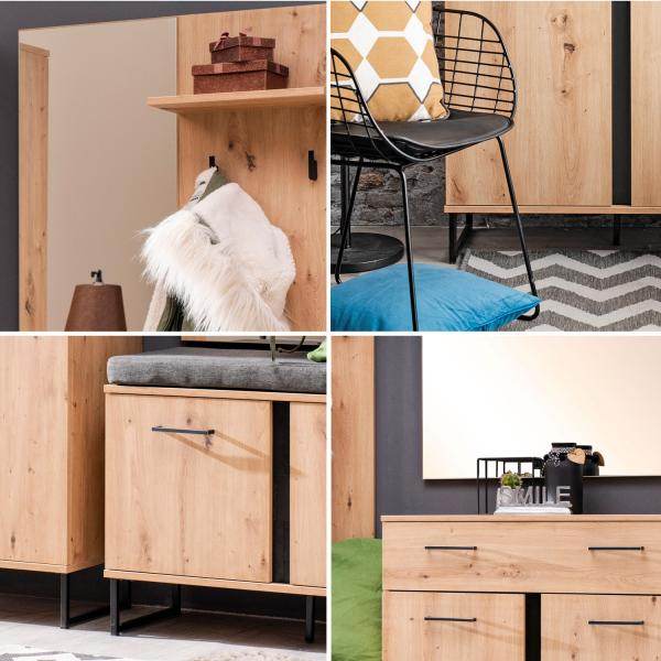 Garderobe Flurgarderobe Set Flurmöbel Industrial Style Komplettset 5-tlg Holz Eiche - Palo24