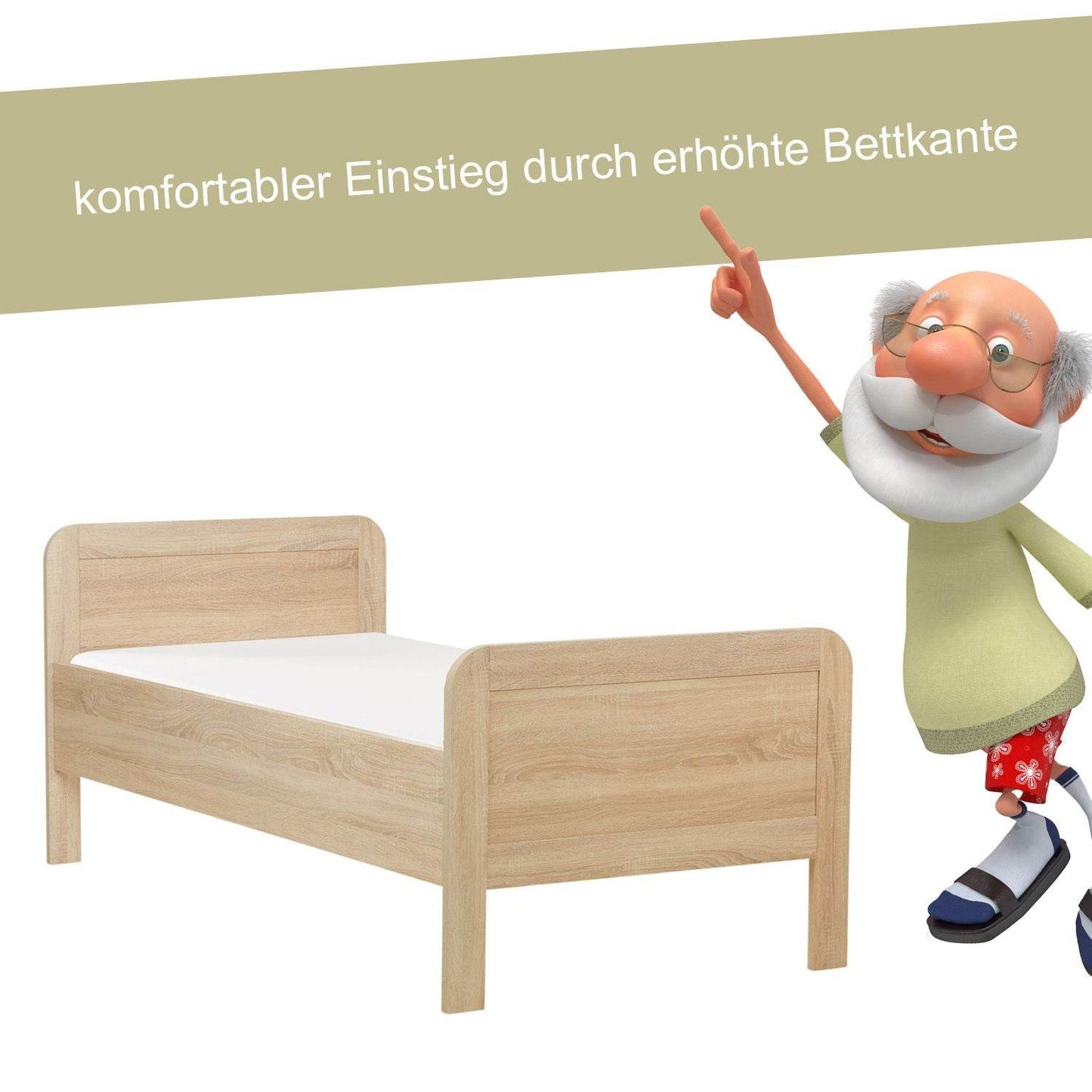 Holzbett 90x200 cm Höhenverstellbar Natur Eiche - Palo24