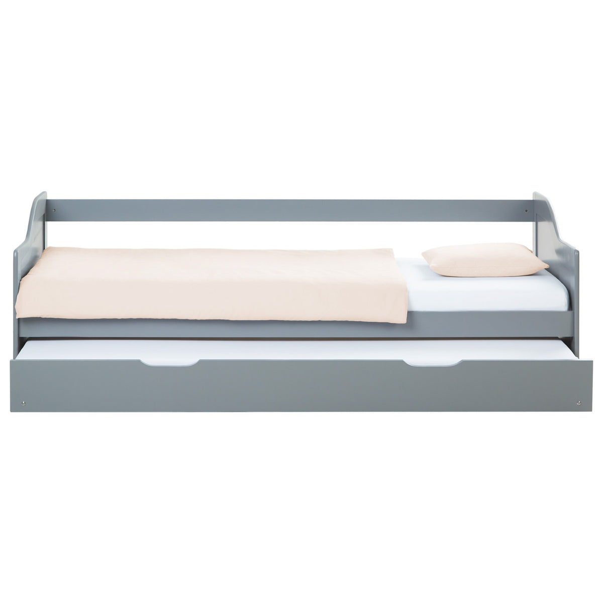 Holzbett 90x200 cm Grau | ausziehbar zum Doppelbett | Koje |mit Lattenrost | Duo-Bett kombinierbar Verwandlungsbett Multifunktionsbett