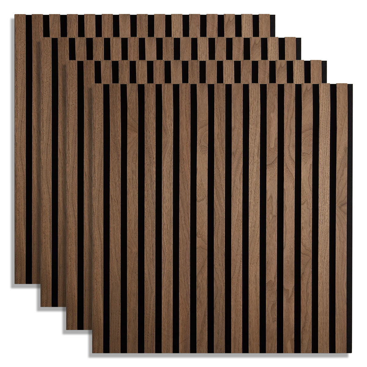 4er-Set | Akustikpaneele Wandpaneele 60 x 60 cm Braun Walnuss | Holz | 3D Leisten - Palo24