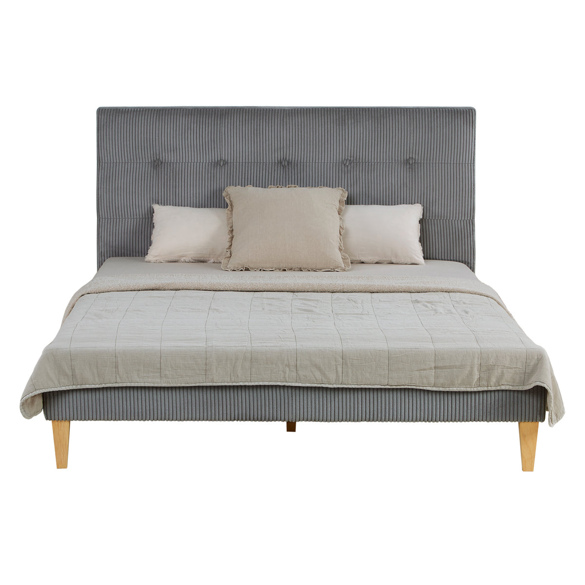 Polsterbett 140x200 cm Grau Cord | mit Lattenrost | mit Matratze | Doppelbett Stoffbett