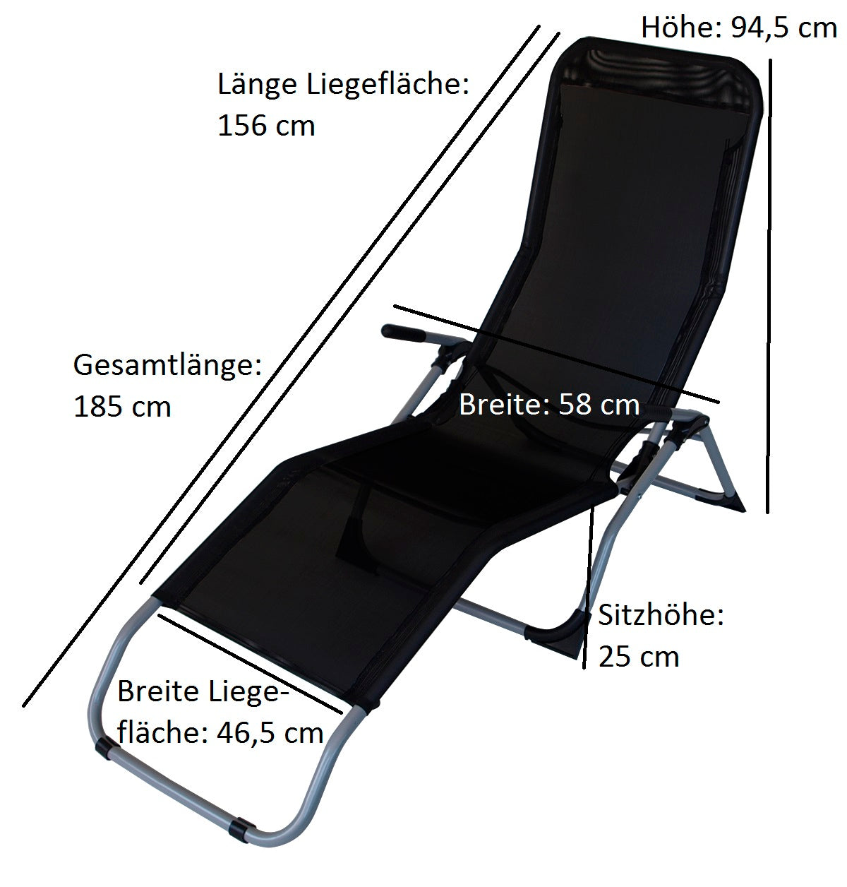 Gesundheitsliege SYLT, Stahl + Kunstgewebe schwarz, faltbar