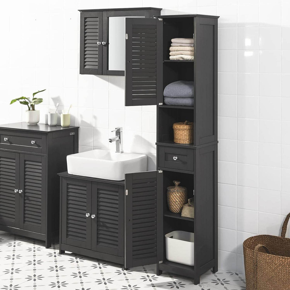 Bad Hochschrank | Badschrank | Badregal Grau | FRG236-DG - Palo24