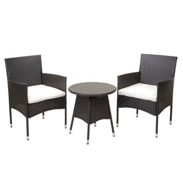 Poly-Rattan Balkonset HWC-G27, Sitzgarnitur Gartengarnitur, 2xSessel+Tisch ~ grau, Kissen creme - Palo24