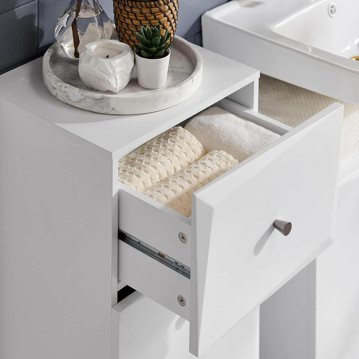 Wäscheschrank mit Wäschesack | Wäschesammler | Wäschekorb Weiss BZR93-W - Palo24