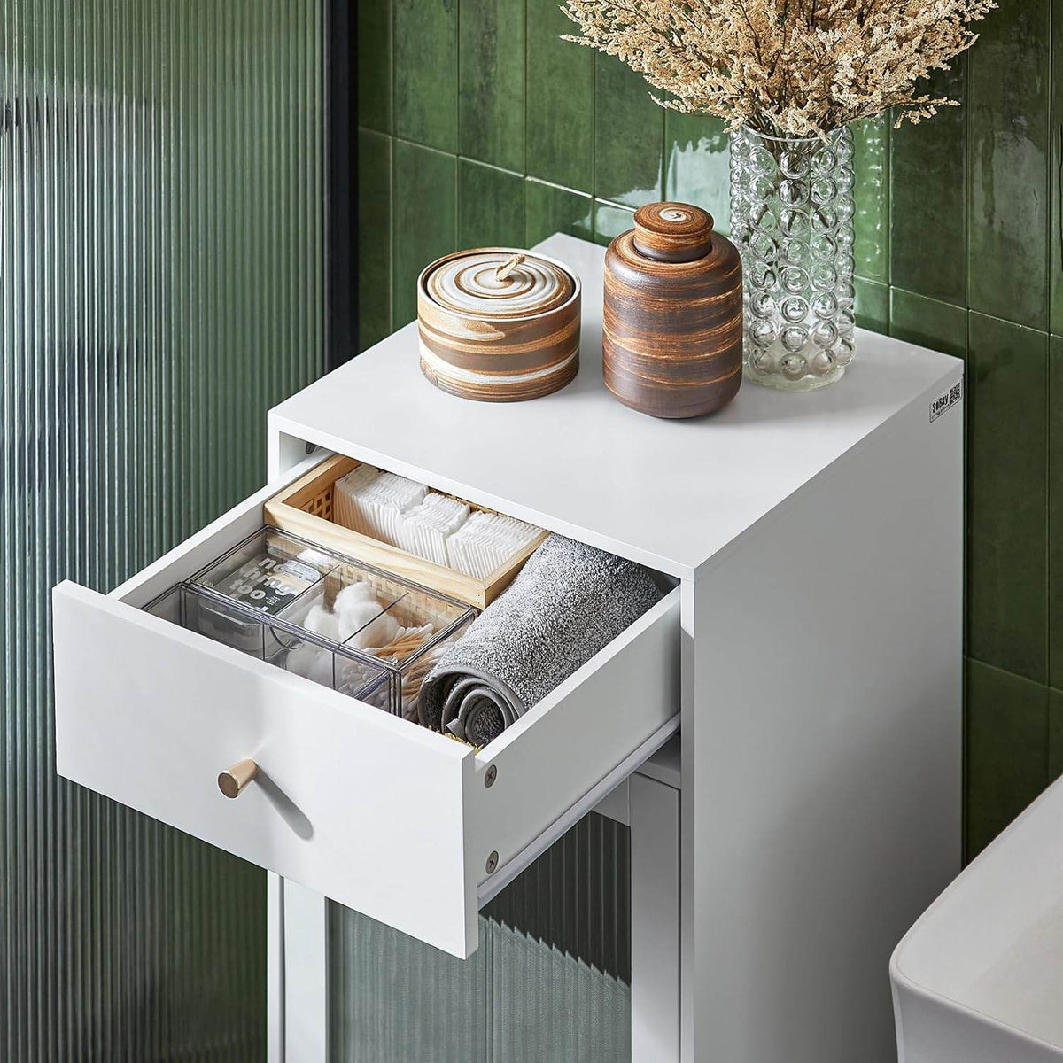 Wäscheschrank mit Wäschesack | Wäschetruhe mit Glastür | Wäschesammler | Weiss BZR116-W - Palo24