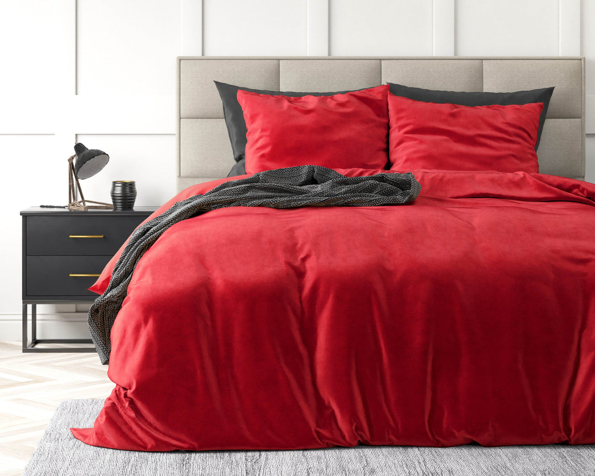 Bettbezug Samt Uni Rot 140 x 220 cm - Palo24