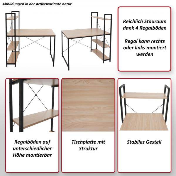 Schreibtisch mit Regal Laptoptisch Bürotisch Arbeitstisch, 100x60cm Metall MDF ~ grau-braun - Palo24