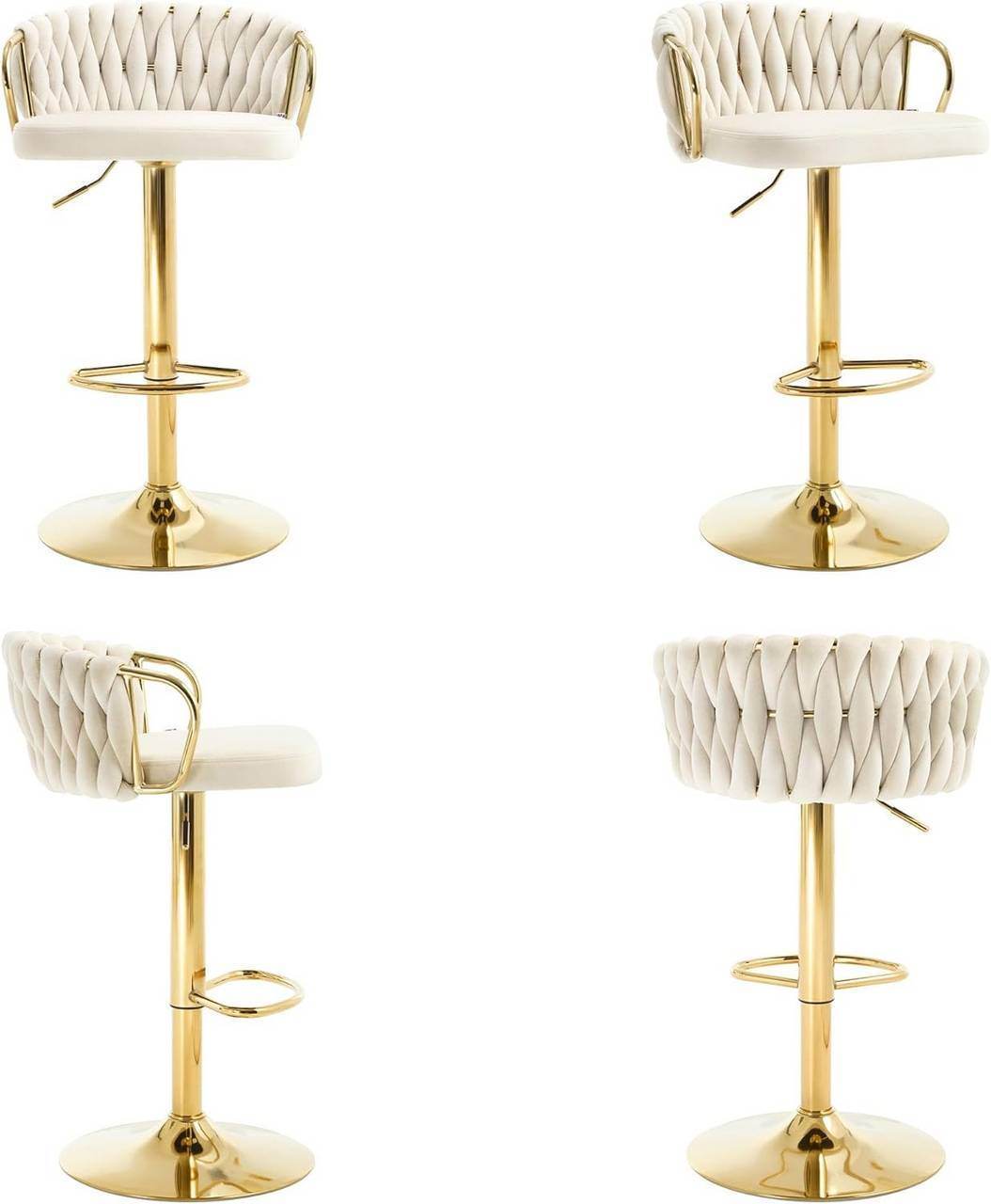 4x Barhocker Samtstuhl Fussstütze Gold Creme - Palo24