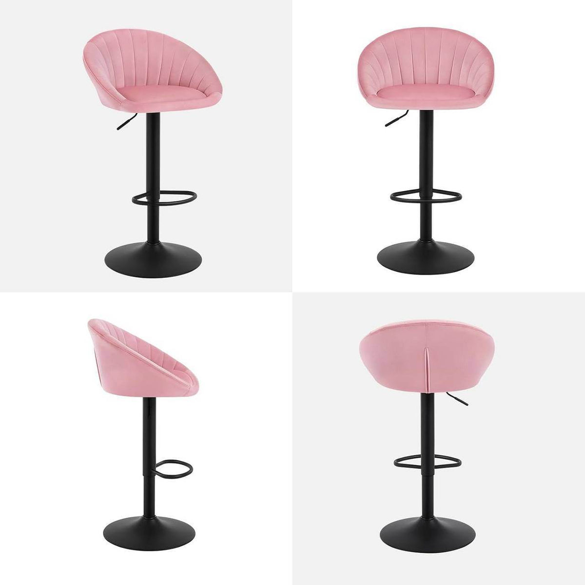 4x Barhocker höhenverstellbar drehbar mit Rückenlehne Samt Metall Rosa - Palo24