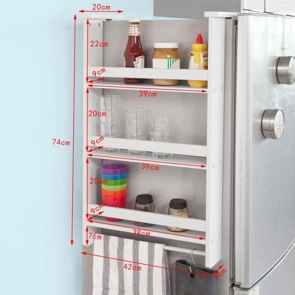 Küchenregal Weiss | Gewürzregal mit 3 Ablagen | Hängeregal für Kühlschrank - Palo24
