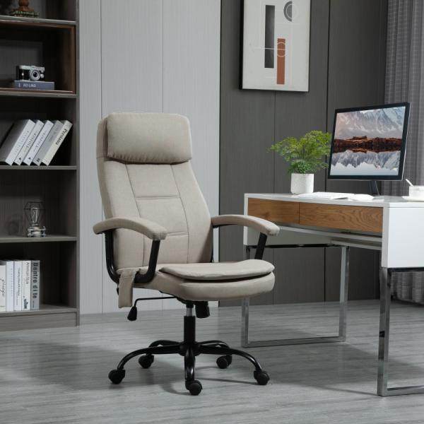 Bürostuhl höhenverstellbarer mit Massagefunktion, ergonomischer Drehstuhl Leinen-Gefühl Beige - Palo24