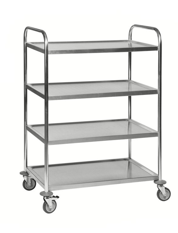 Edelstahlwagen 4 Böden C2, 18/0, bis 100kg belastbar, 4 Lenkrollen, 2 davon mit Bremse
