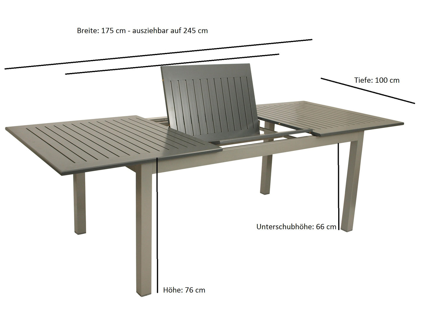 Ausziehtisch BAJAZZO 175/245x100cm, Aluminium grau