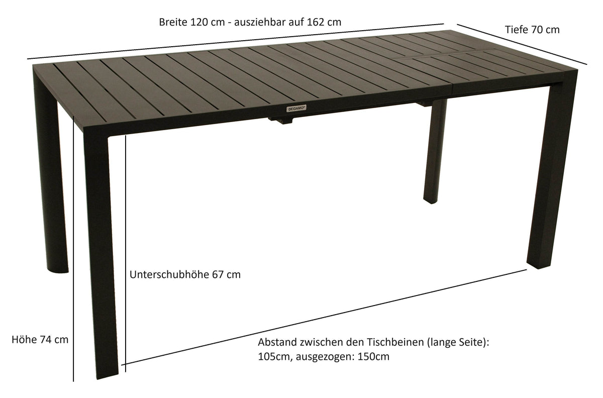 Gartentisch Ausziehtisch LAGOS 120/162x70cm Aluminium grau - Palo24