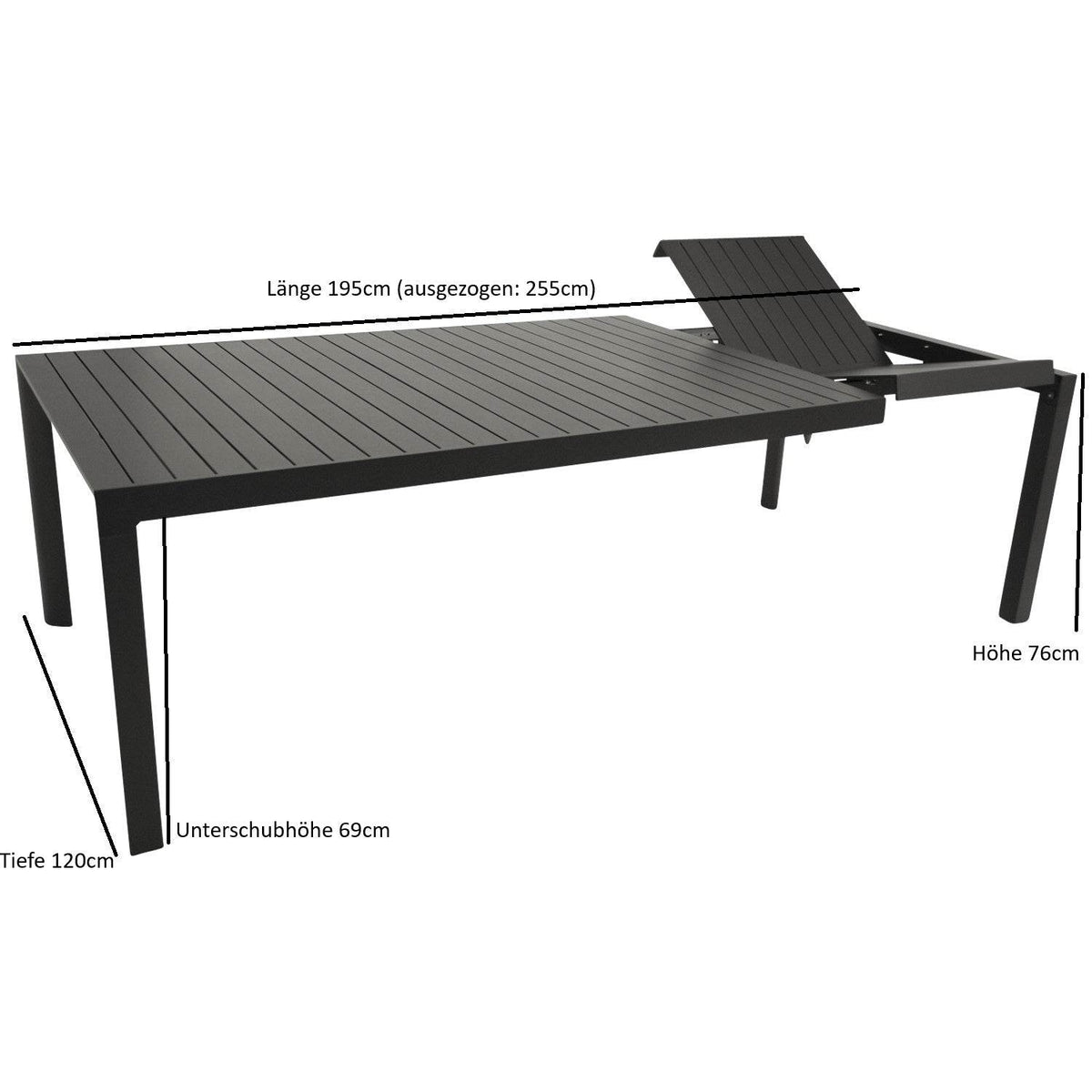 Ausziehtisch LAGOS XL 195/255X120cm, Aluminium anthrazit - Palo24