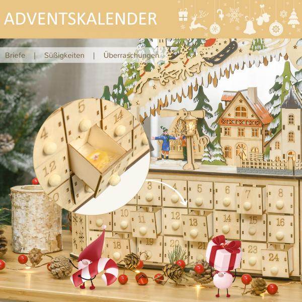 Adventskalender zum Befüllen 24 Schubladen Fächer Weihnachtskalender mit LED-Lichtern Adventskalenderbox - Palo24