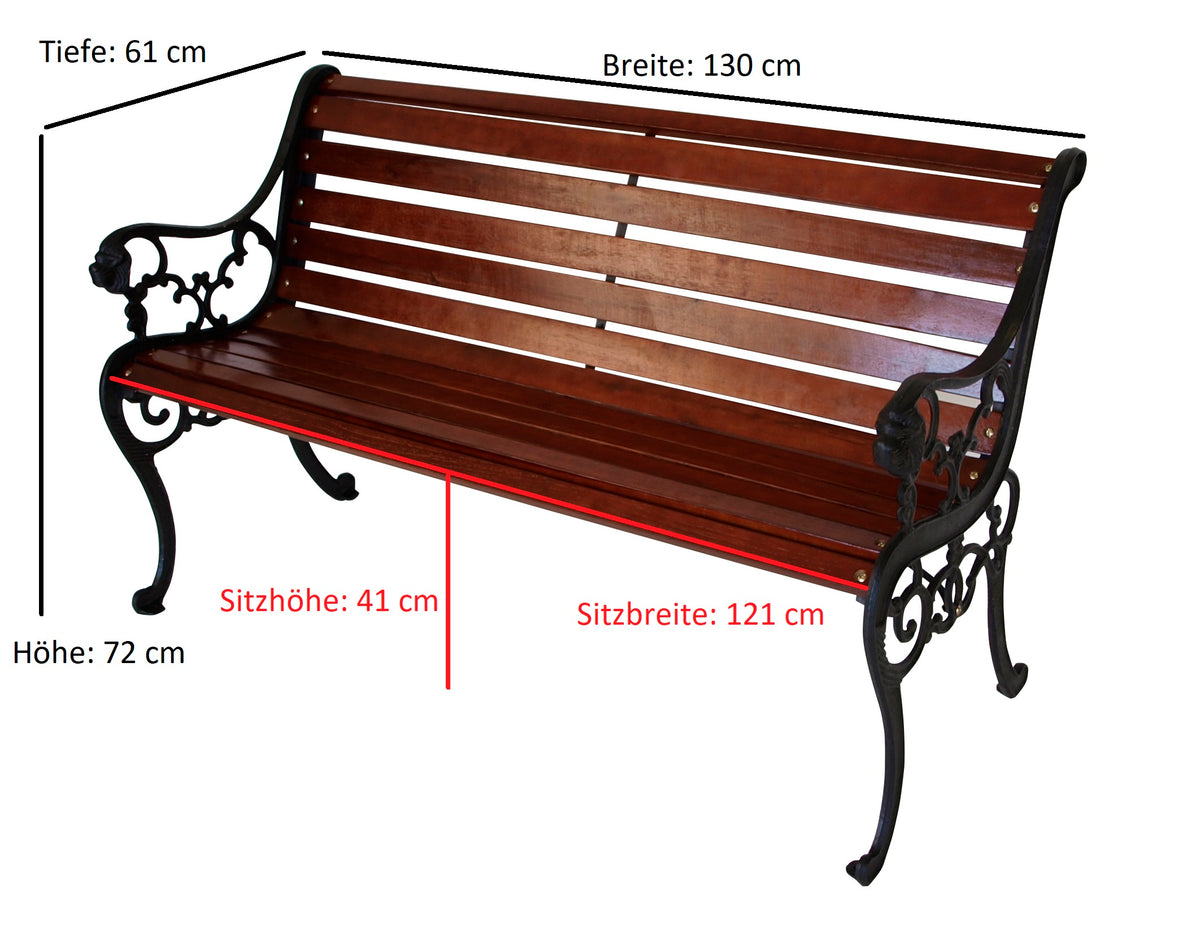 Banquette 2 places STRASBOURG, fonte noire, bois dur acajou
