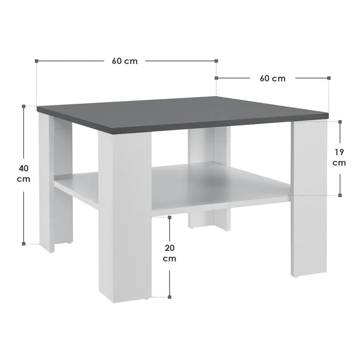 Couchtisch 60x60 cm Weiss Dunkelgrau