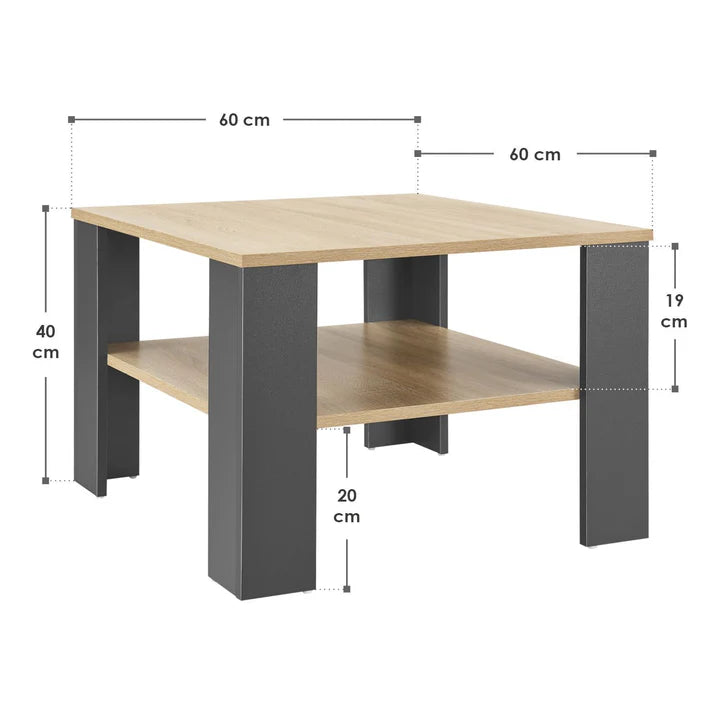 Couchtisch in Grau mit Holzoptik 60x60 cm