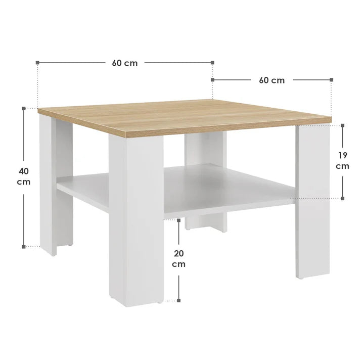 Couchtisch in Weiss mit Holzoptik 60x60 cm