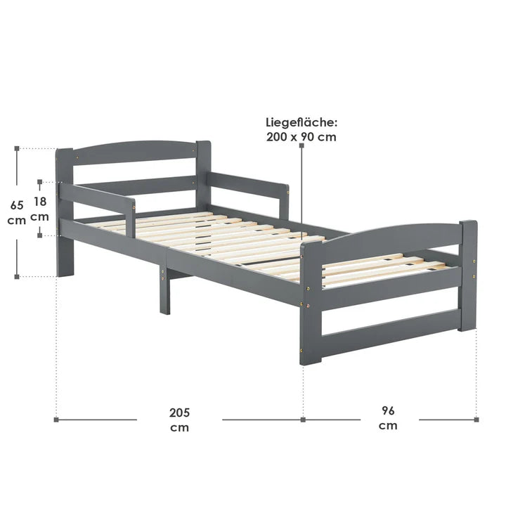 Letto per ragazzi 90 x 200 cm letto in legno Arona con rete a doghe grigio