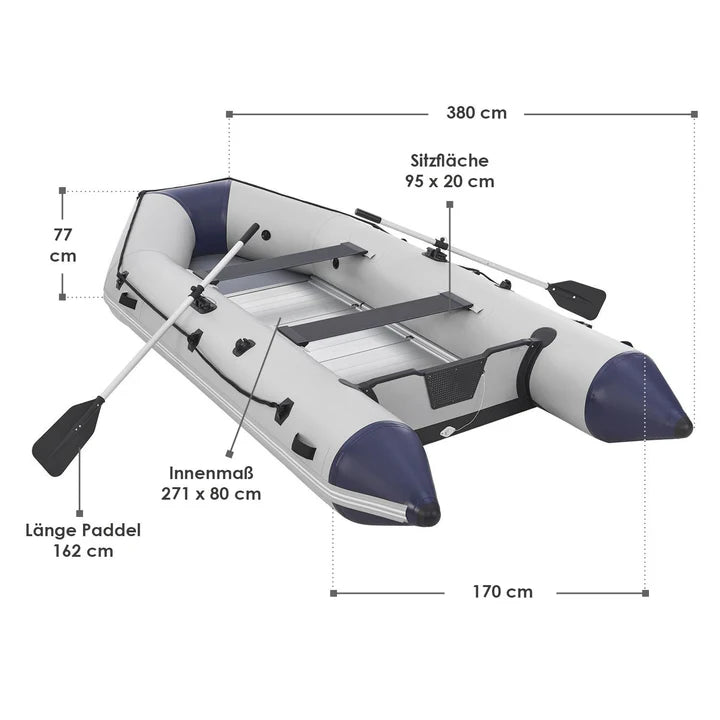 Schlauchboot Paddelboot grau mit Aluboden - 3,80m inkl. Verzollungsnachweiss