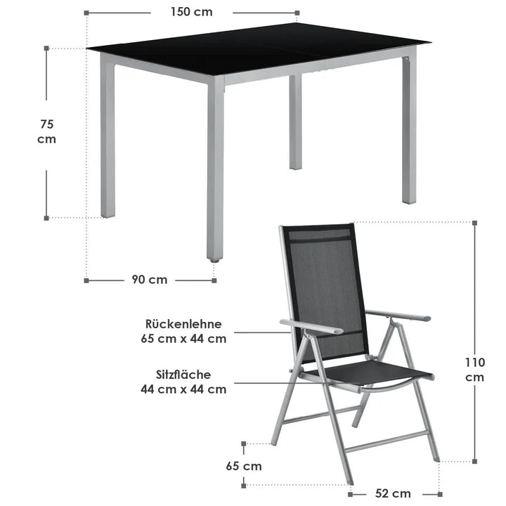 Aluminium Gartengarnitur Milano 7-teilig mit Tisch und 6 Stühlen silbergrau