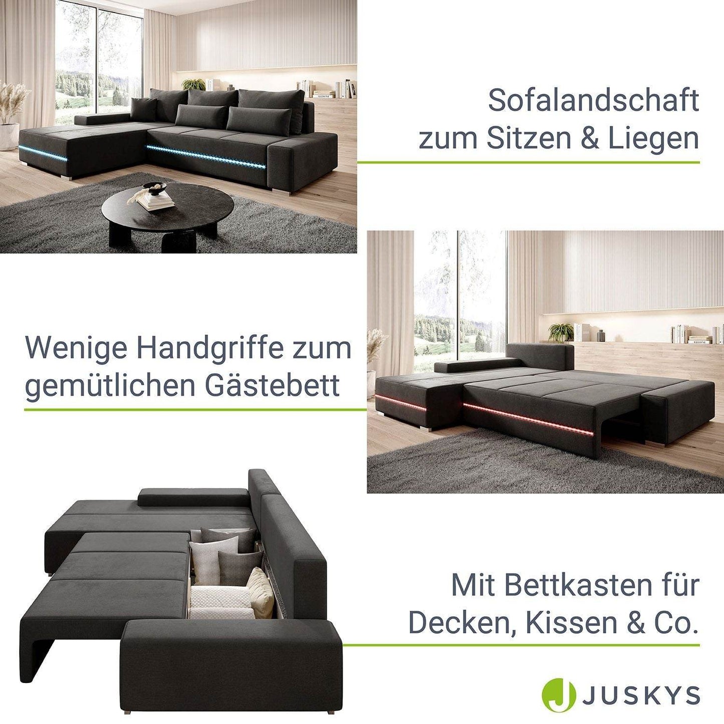 Sofa Davos Links mit LEDs - Dunkelgrau - Palo24