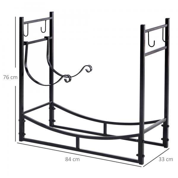 Kaminholzregal Holzständer Holzablage mit 4 Haken 2 Schichten Metall Schwarz - Palo24