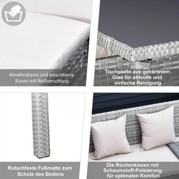 5-tlg. Sitzgruppe Set Rattan mit Esstisch 2 Fußhocker Metall Grau - Palo24