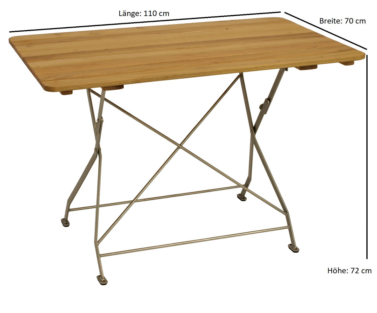 Table pliante BAD TÖLZ 70x110cm rectangulaire, acier plat galvanisé + robinier