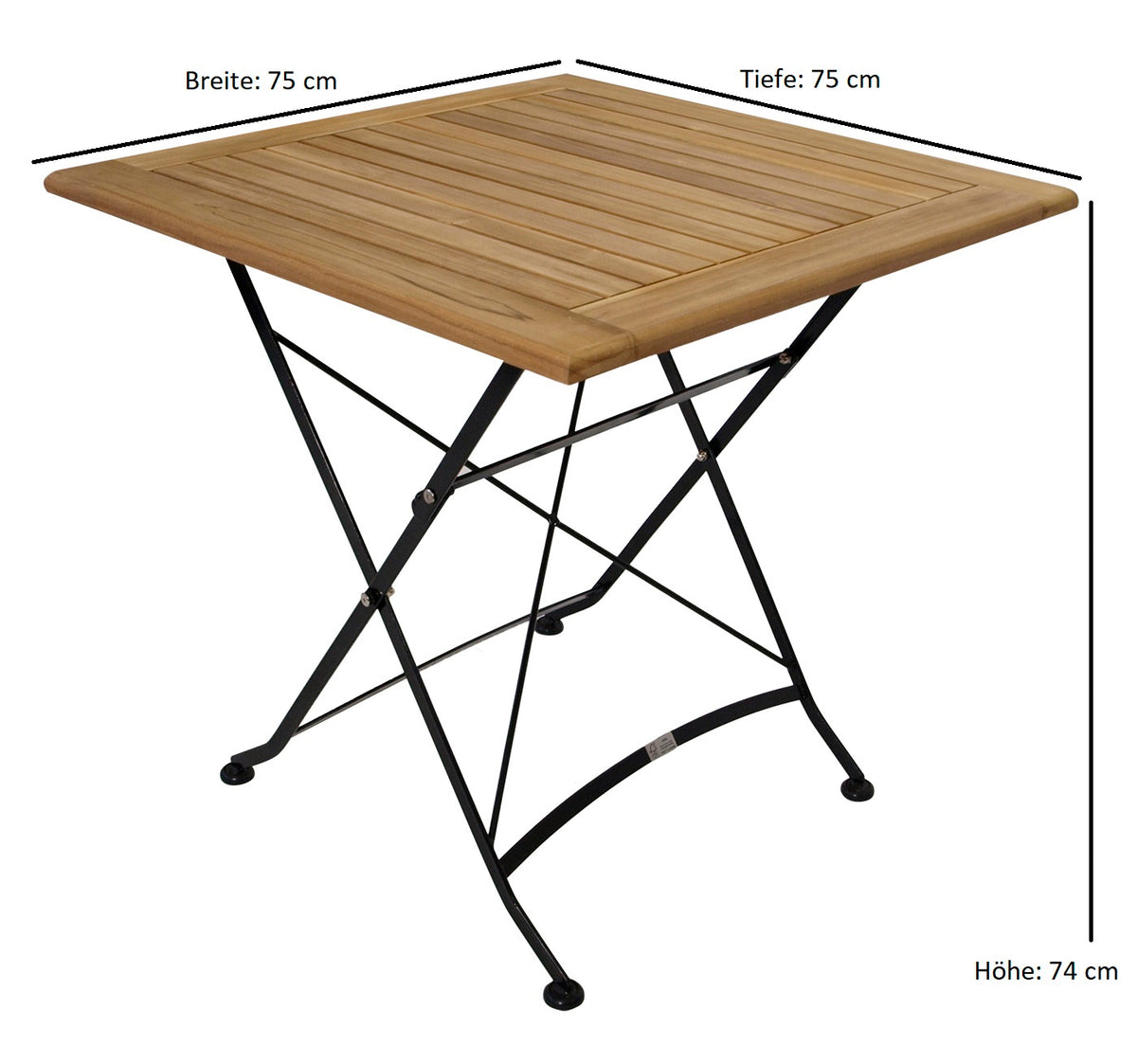 Klapptisch JAKARTA 75x75cm, Flachstahl schwarz + Teakholz, FSC®-zertifiziert