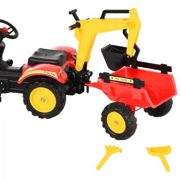 Trettraktor mit Anhänger Tretbagger mit Frontlader Kindertrettraktoren ab 3 Jahre Stahl Kunststoff Rot 179 x 42 x 59 cm - Palo24