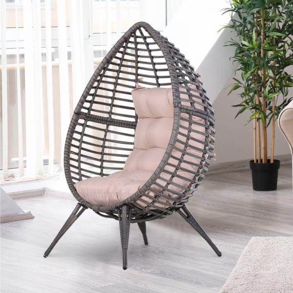 Rattansessel Gartensessel Rattanstuhl Sitzkissen Metall Beige - Palo24