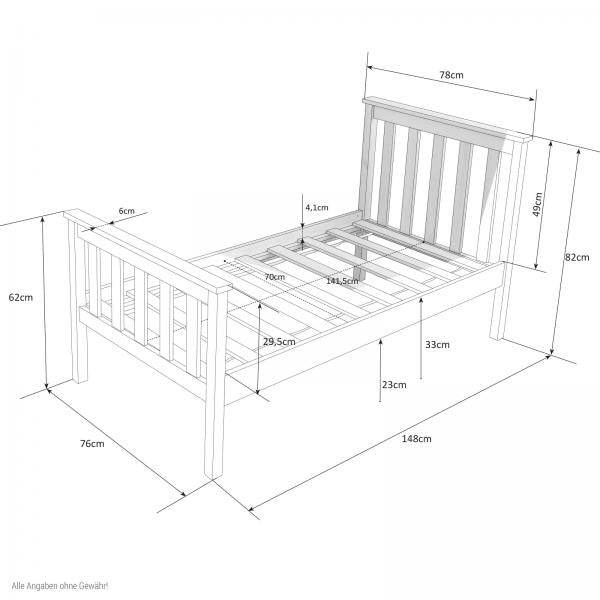 Juniorbett Kinderbett Jugendbett Holzbett Bettgestell 70x140 weiss Holzbett - Palo24