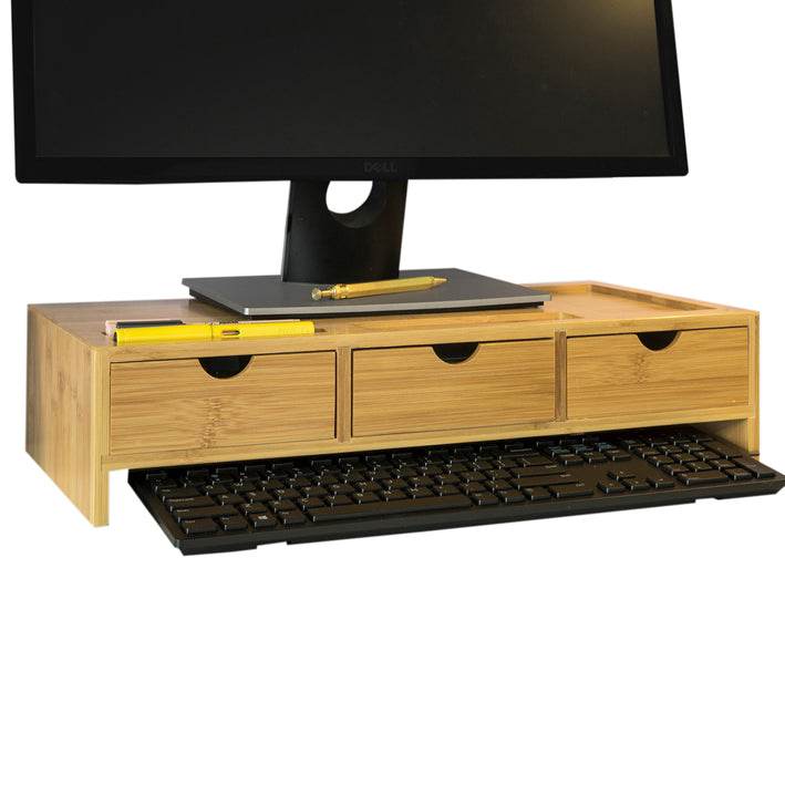 Monitorerhöhung | Monitorständer mit 3 Schubladen | Bambus | BBF03-N - Palo24