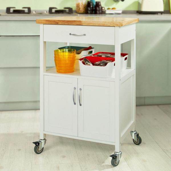Küchenwagen | Getränkewagen fürs Büro | Servierwagen Weiss/Natur - Palo24