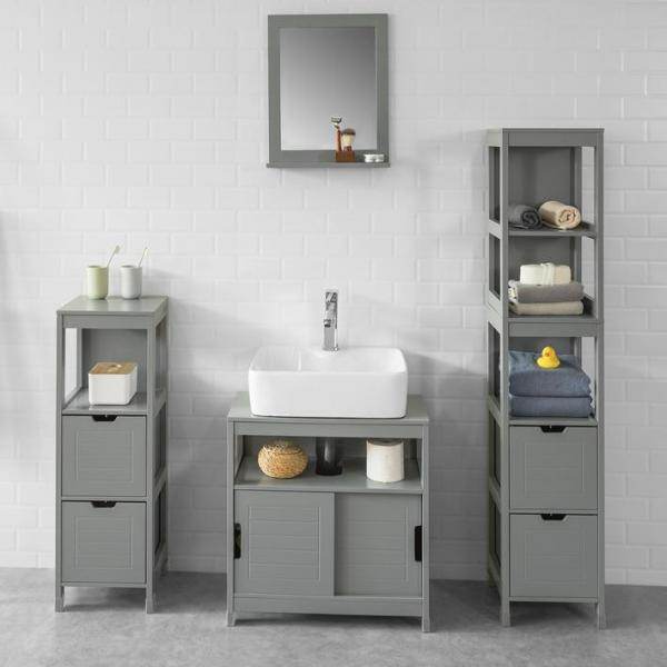 Waschbeckenunterschrank stahlgrau | Badezimmerschrank | Badmöbel Landhaus - Palo24
