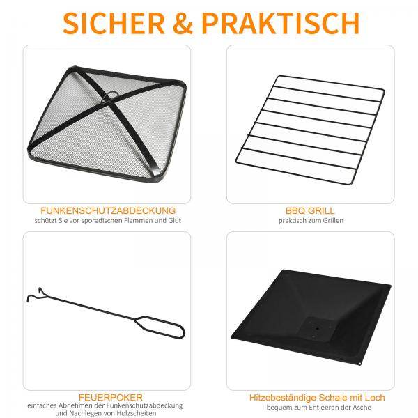 3-in-1 Feuerschale Feuerkorb mit Funkenschutz Grillrost BBQ - Palo24