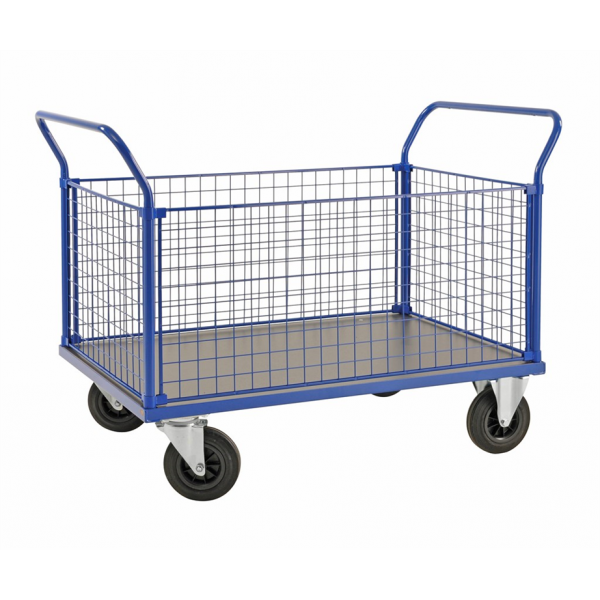 Gitterwand-Plattformwagen Kofferwagen MDF Platte Blau Industrie Schule Sport Aufbewahrung Transport - Palo24