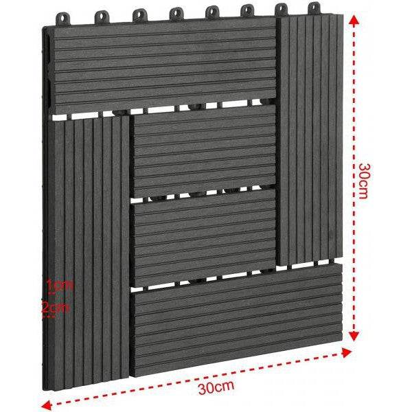 22er-Set WPC Terrassenfliese, Bodenbelag für Terrasse anthrazit - Palo24