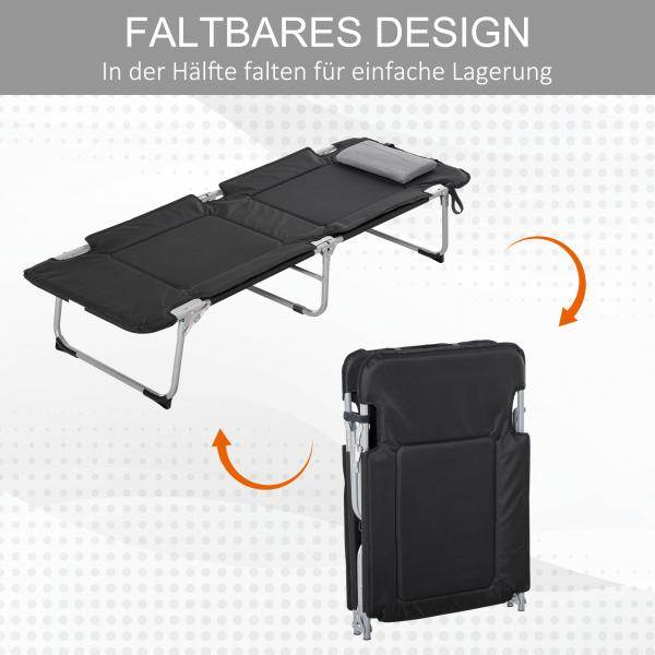 Campingbett Feldbett Klappbett mit Kissen Campingliege inkl. Tasche Schwarz - Palo24