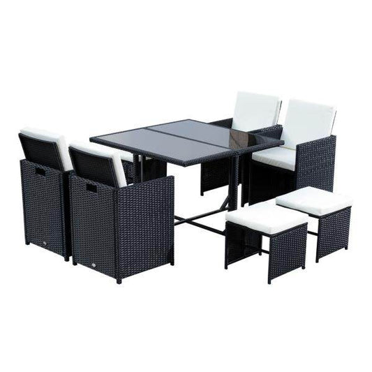 Polyrattan Essgruppe 21 tlg. Rattan Sitzgruppe 4 Stühle 4 Hocker inkl. Kissen - Palo24